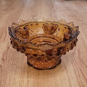 Vintage Fenton  Hobnail Amber Glass Footed Dish 6"